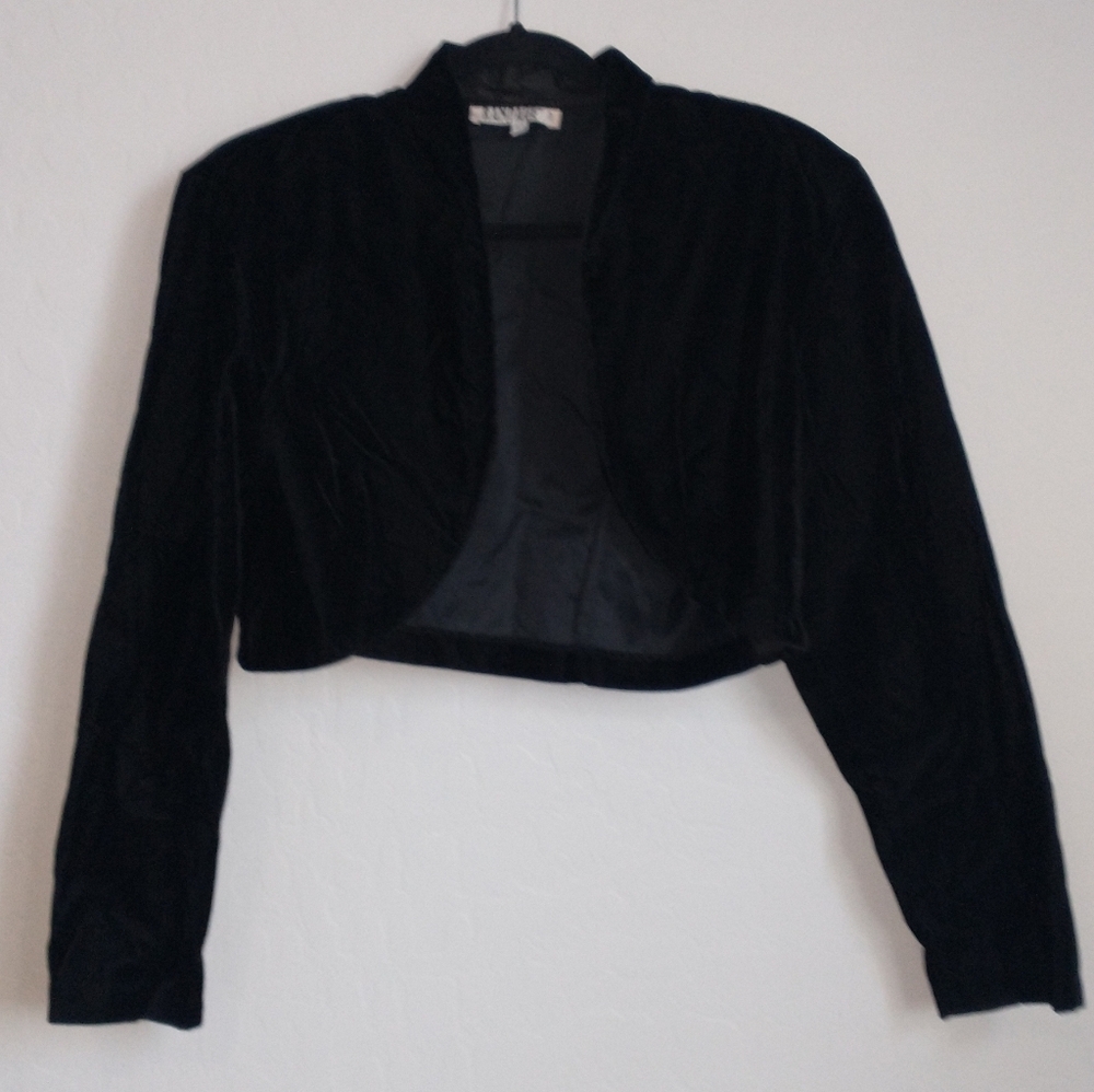 Y2K Rampage Black Crushed Velvet Retro Cropped Jacket Size 11 Good Condition